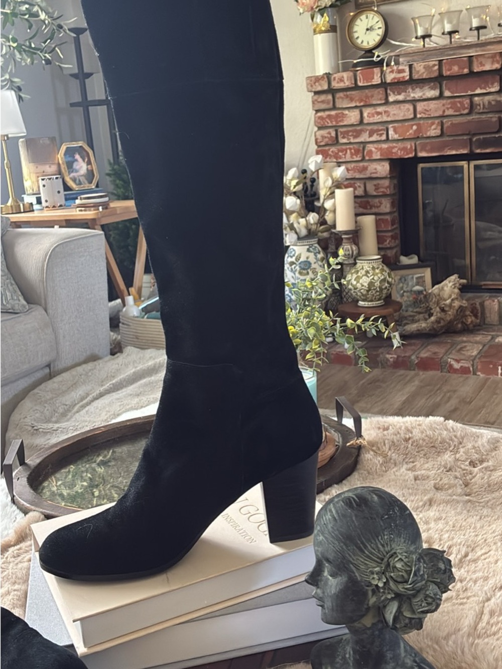 Cole Haan Black Over-the-Knee Suede Block Heel Boots